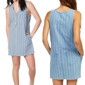 RVCA Trail It Jumper Dress Denim Stripe Womens SIZE LARGE Blue Cotton Chambray